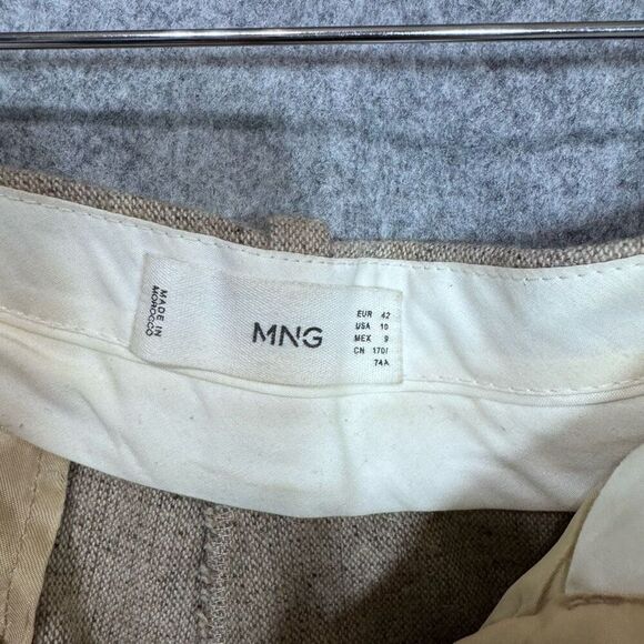 Mng By Mango Womens Wide Leg Pants khaki Mid Rise Pockets Flat Front size 10 - Picture 7 of 7